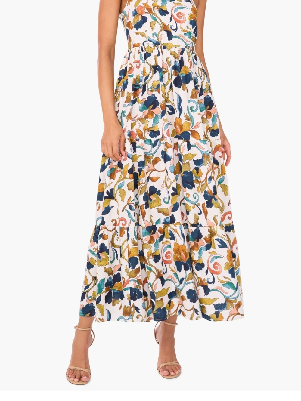 MSK White Maxi Dress with Multicolor Floral Print